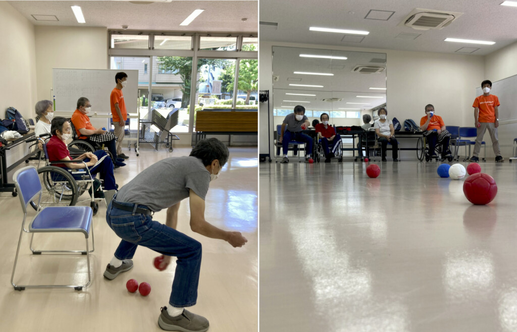 この日のボッチャの会場は、机を移動させた会議室。一定の広ささえあればプレーできる気軽さも、ボッチャの魅力だ