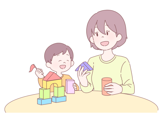 積み木で遊ぶお母さんと子供